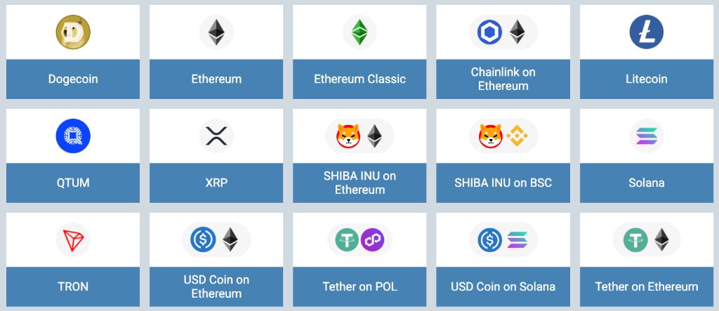 Список поддерживаемых криптовалют — Bitcoin Ethereum USDT и другие для Казахстана